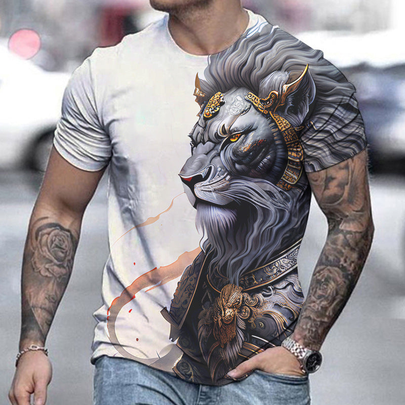 Men's Casual Lion Printing Short-sleeved T-shirt