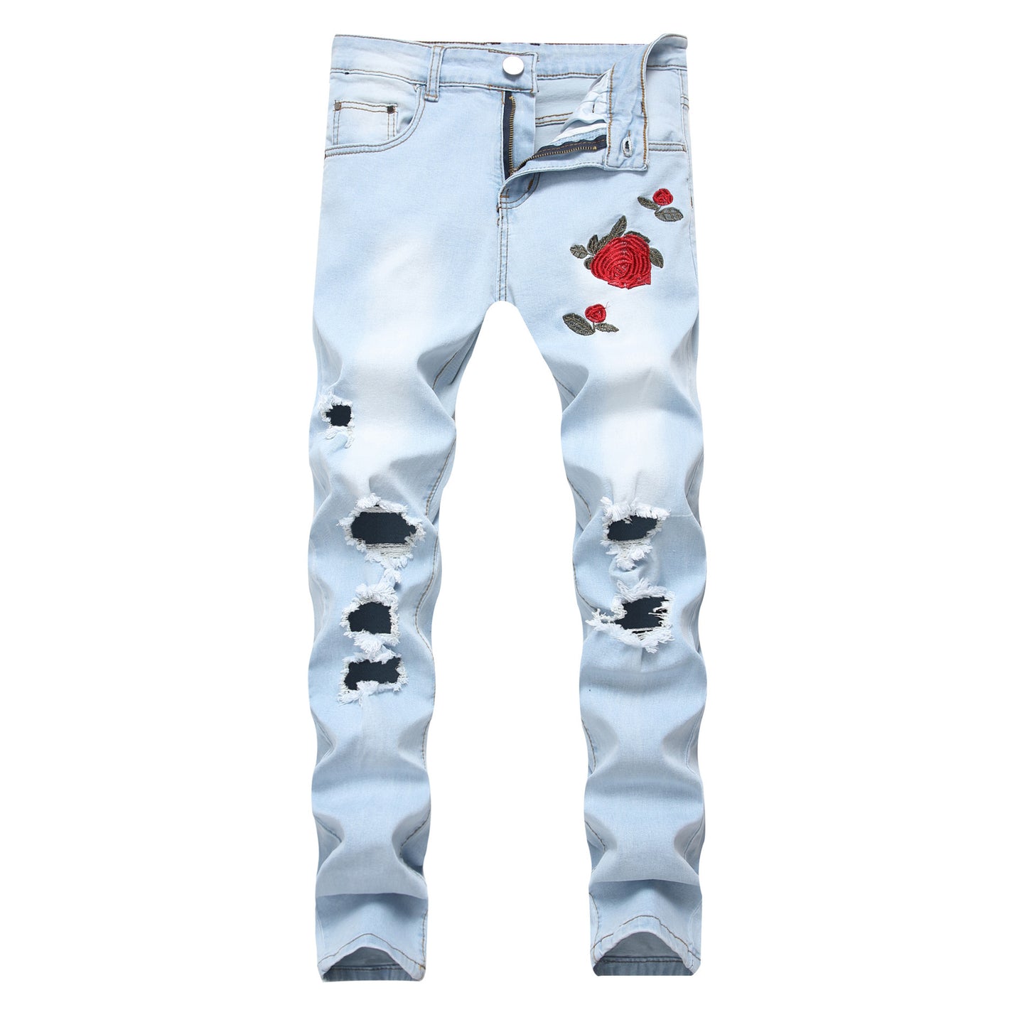 Men's Stretch Embroidered Jeans Printing