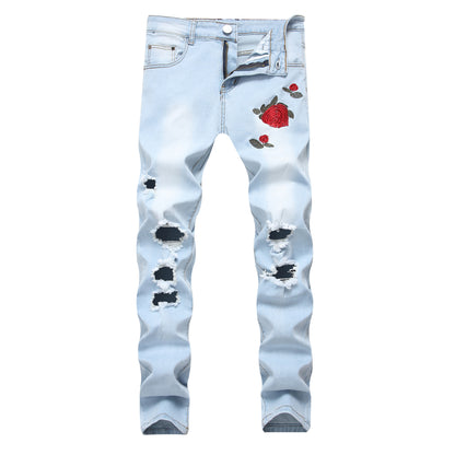 Men's Stretch Embroidered Jeans Printing