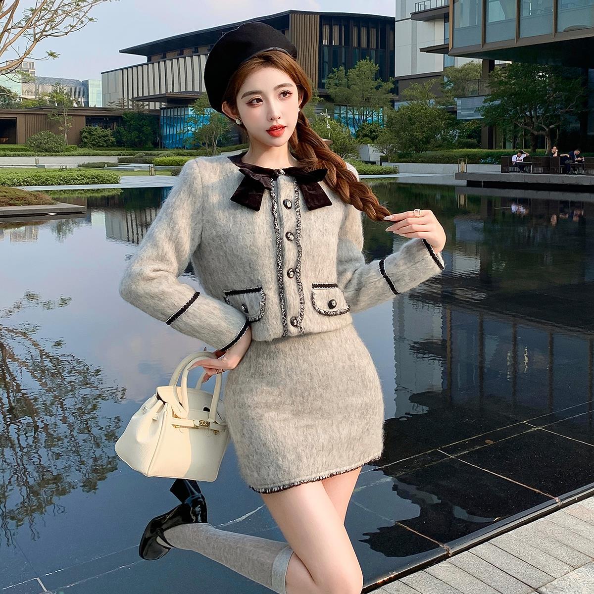 Classic Style Jacket High Waist Skirt Two-piece Set