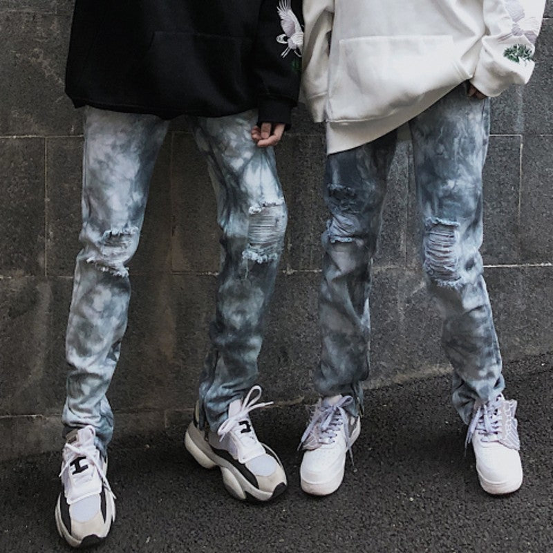 Destruction Jeans Men's And Women's Ripped Feet Pants