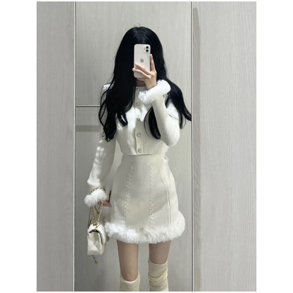 Autumn And Winter Women's Gentle Knitted Dress Two-piece Set