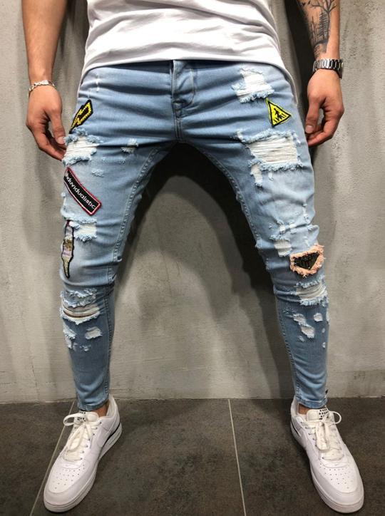 Blue ripped logo jeans