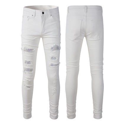 Jeans High Street Ripped Diamond Men's Stretch