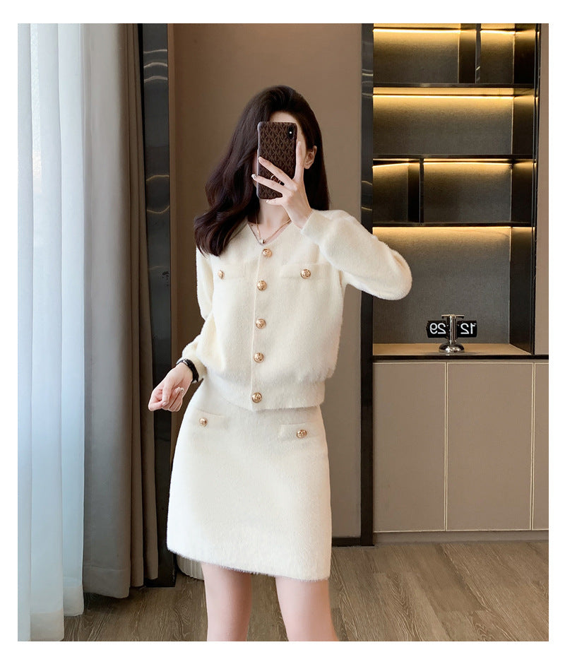 Elegant Classic Style Knitted Two-piece Suit Skirt