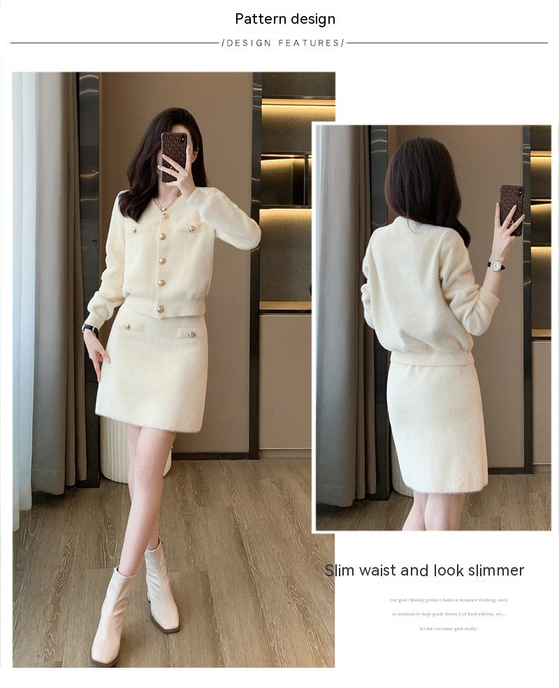 Elegant Classic Style Knitted Two-piece Suit Skirt