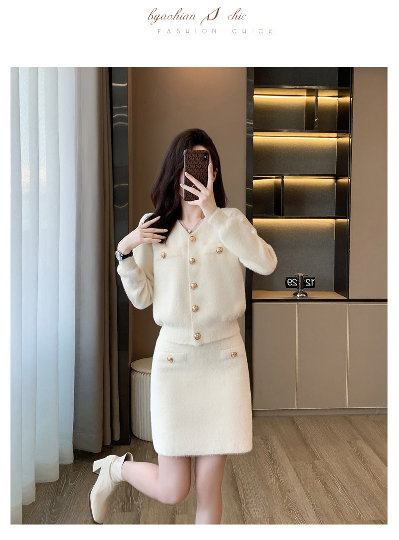 Elegant Classic Style Knitted Two-piece Suit Skirt