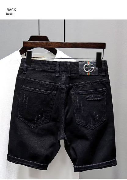 Summer Ripped Thin Denim Shorts Men