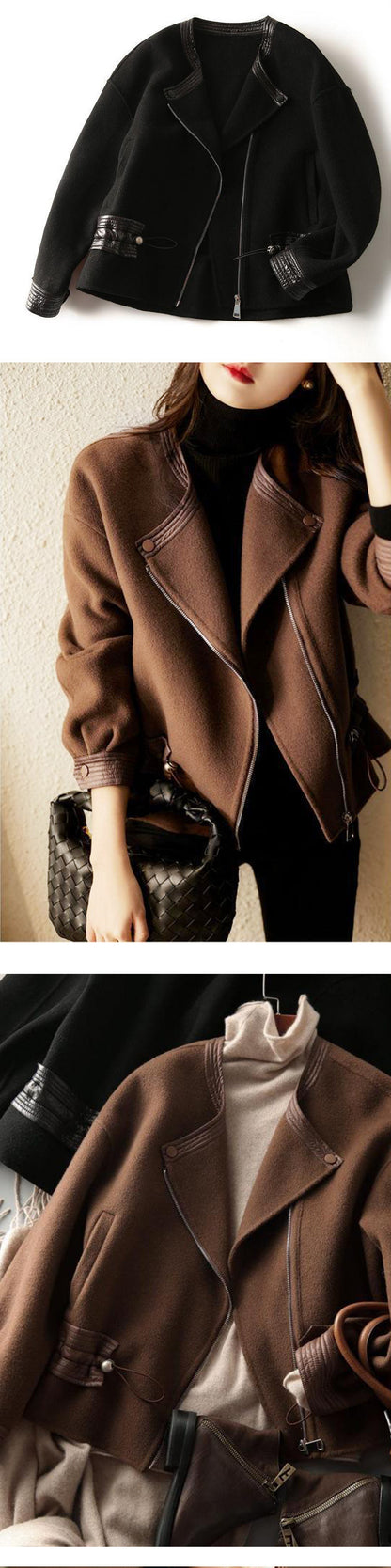 Women's Fashion Drawstring Waist-tight Woolen Coat