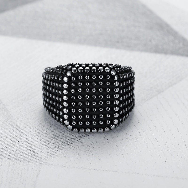 Men's Fashion Personality Retro Black Square Hemp Dot Ring