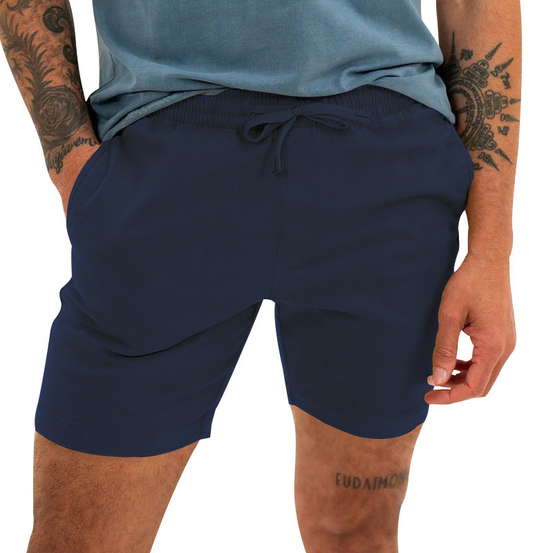 Men's Solid Color Four-point Casual Drawstring Breathable Cotton And Linen Sports Shorts