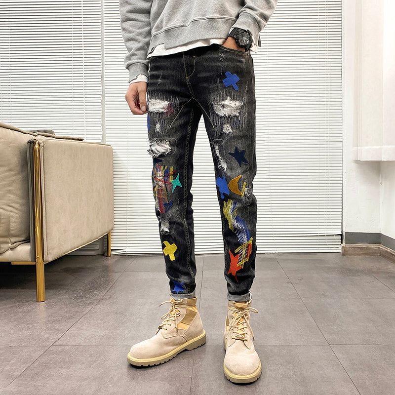 Ldle Embroidery Jeans Male Popular Logo Slim