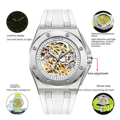 Tape Waterproof Luminous Hollow Automatic Mechanical Watch