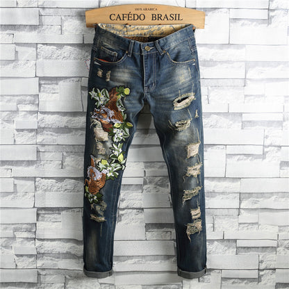 Ripped European And American Fashion Cool Trendy Straight Men's Jeans