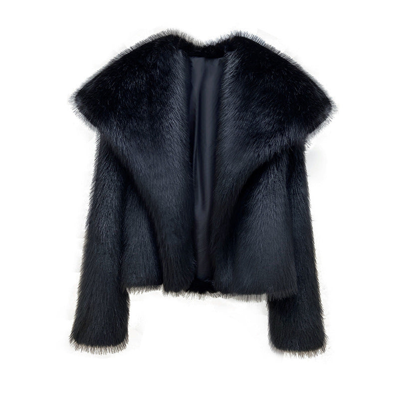 Women's Fashionable Large Lapel Imitation Fur Warm Coat