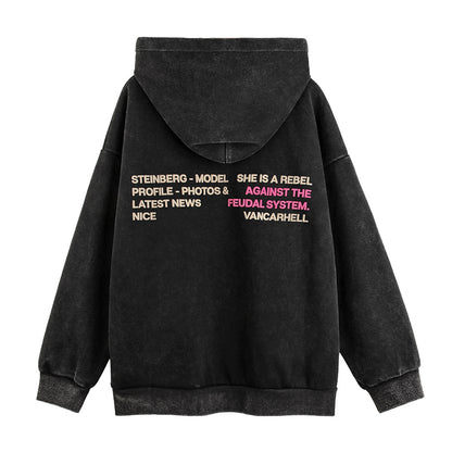 Dark High Street Character Printing Velvet Padded Hooded Sweatshirt