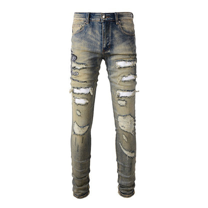 High Street Embroidered Jeans With Holes