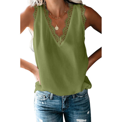 Bottoming Vest T-shirt Women's Summer European And American V-neck Lace Sleeveless Loose Top 253064