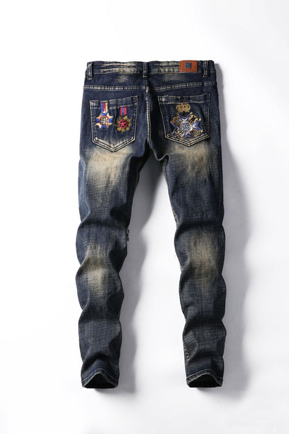 Fashion Retro Embroidery Ripped Jeans