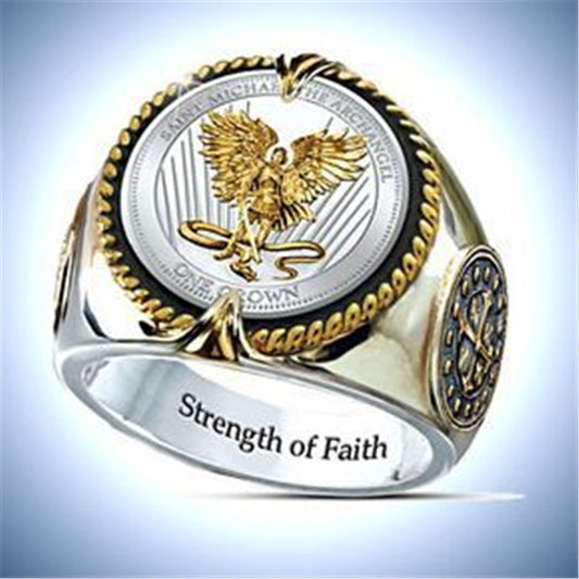 Angel Gold Eagle Male Domineering Two-Color Vintage Ring