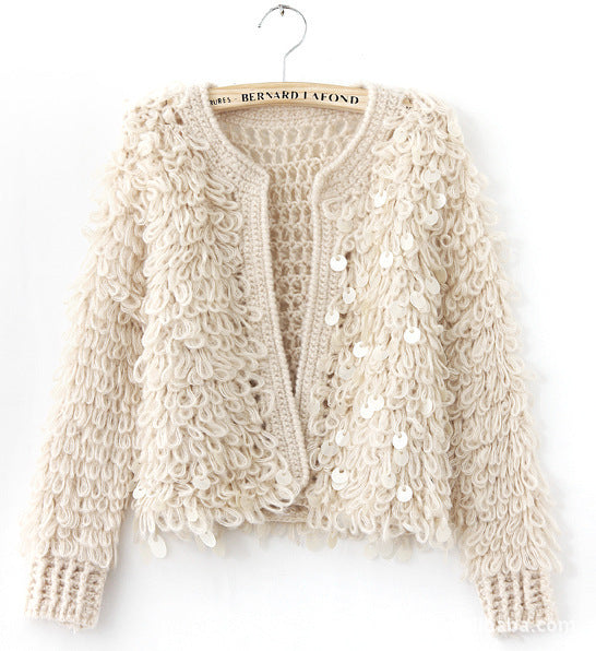 Sequined Mohair Short Sweater Cardigan Sweater