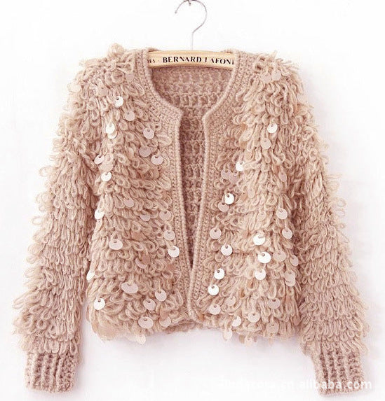 Sequined Mohair Short Sweater Cardigan Sweater