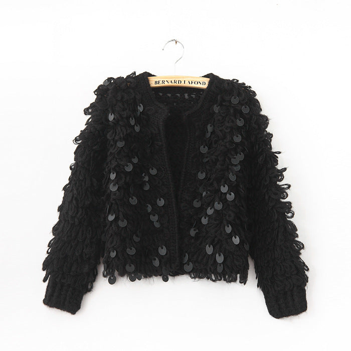 Sequined Mohair Short Sweater Cardigan Sweater