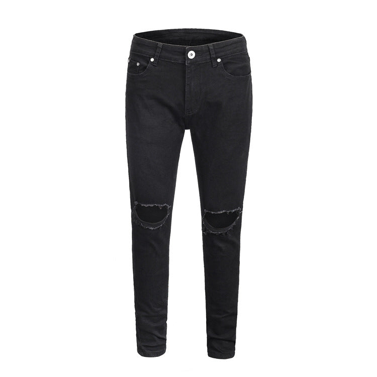 High street kanye spray-painted knee-cut slim-fit jeans