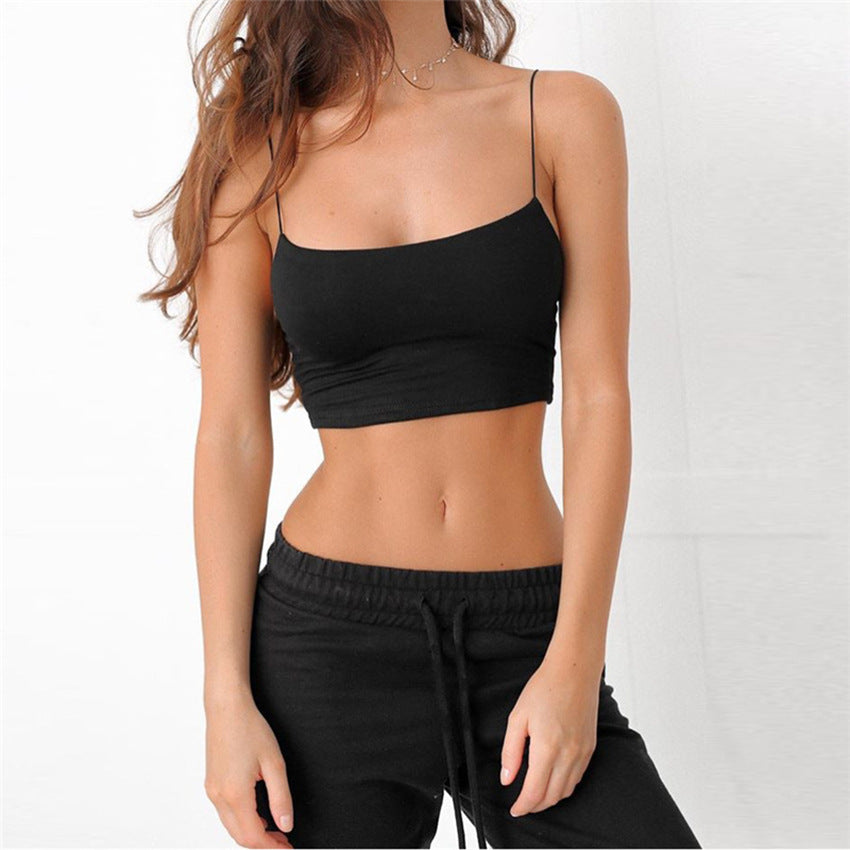 Summer Sexy Female Crop Tops 95% Cotton Women Sleeveless Straps Tank Top Solid Fitness Lady Camis Casual White Black Top W1