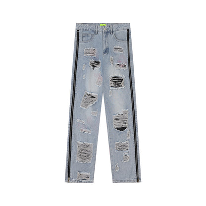 American Street Retro Tattered Jeans Washed Jeans