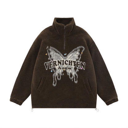 Butterfly Print Lamb Wool Sweatshirt Men