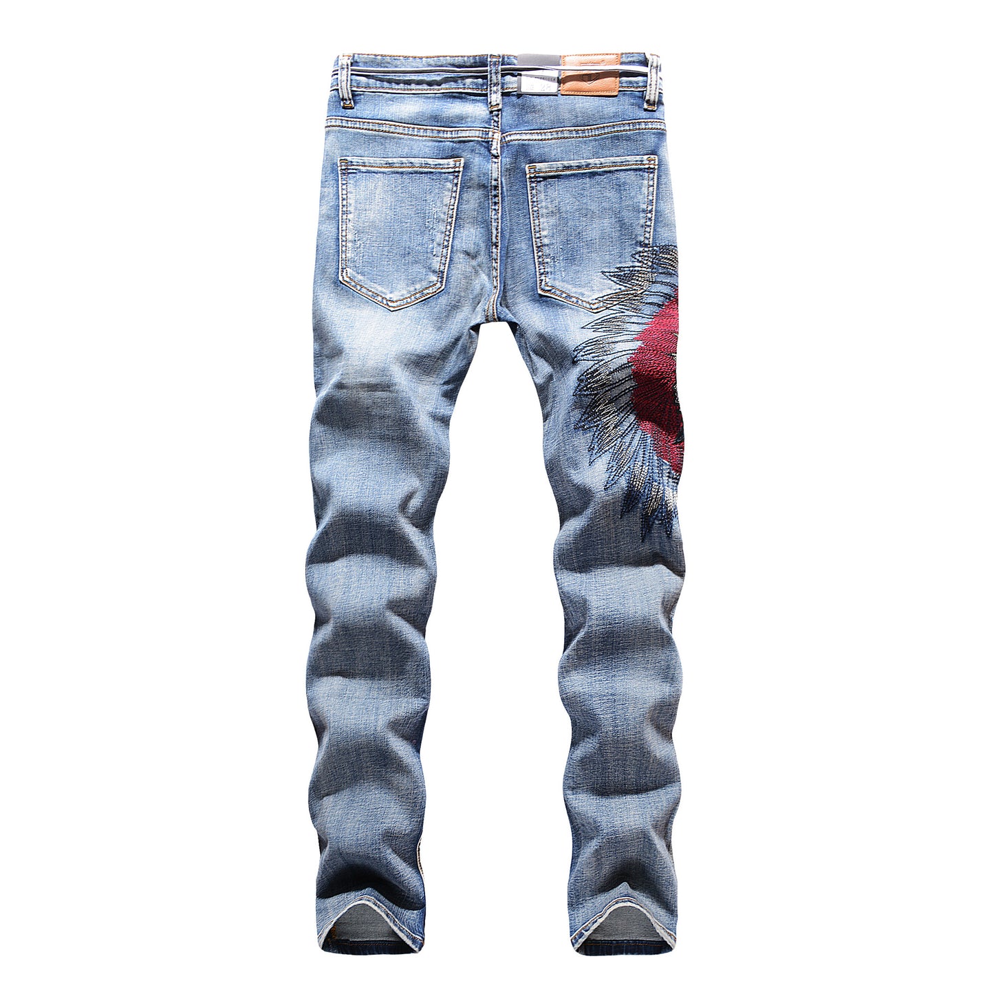 Embroidered Frayed Men's Jeans