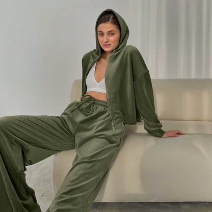 Hooded Sweater Wide Leg Pants Two-piece Set Loose