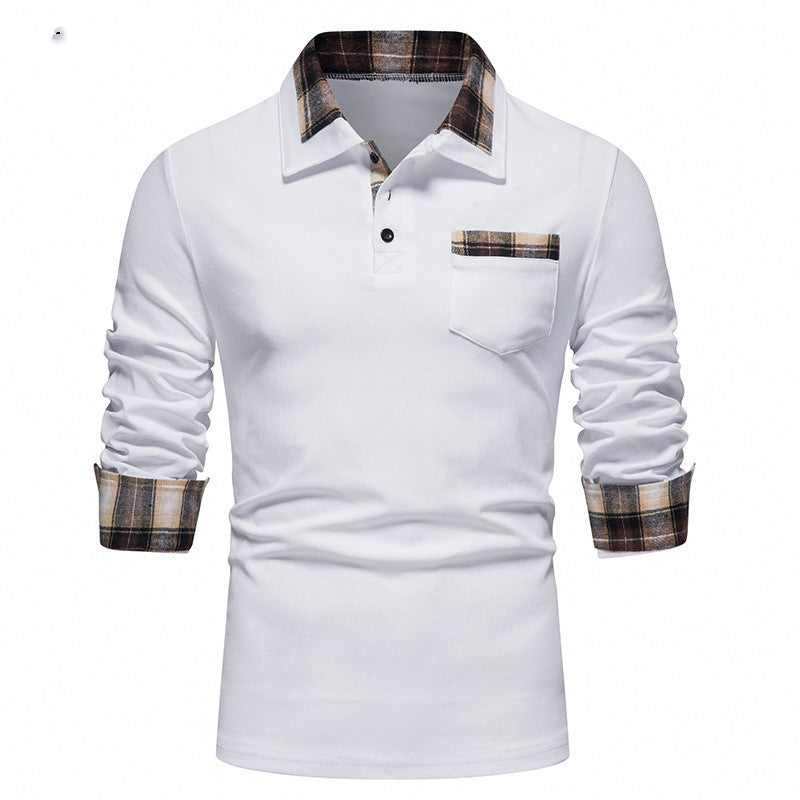 Men's Casual Long Sleeve Check Neck Polo