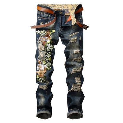 Ripped European And American Fashion Cool Trendy Straight Men's Jeans