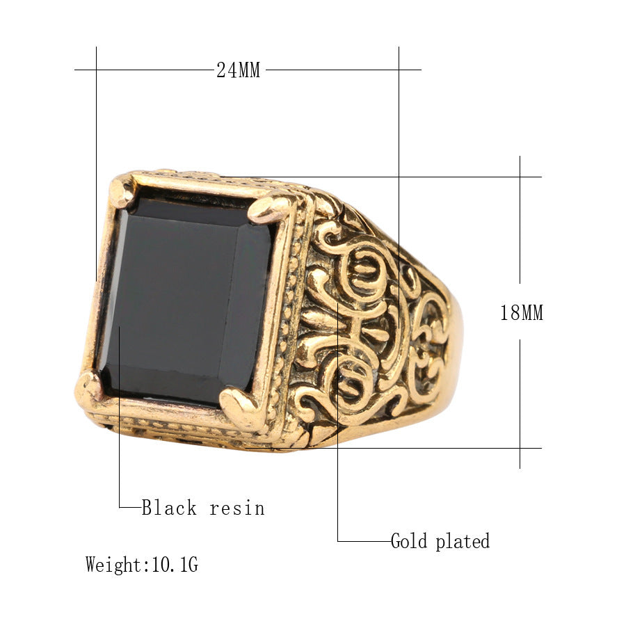 Nepalese Tibetan Black Stone Male Ring Gilded Retro Ethnic Jewelry