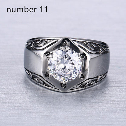 Hip-hop Trendy Male Stainless Steel Zircon Casting Ring Vintage Ring