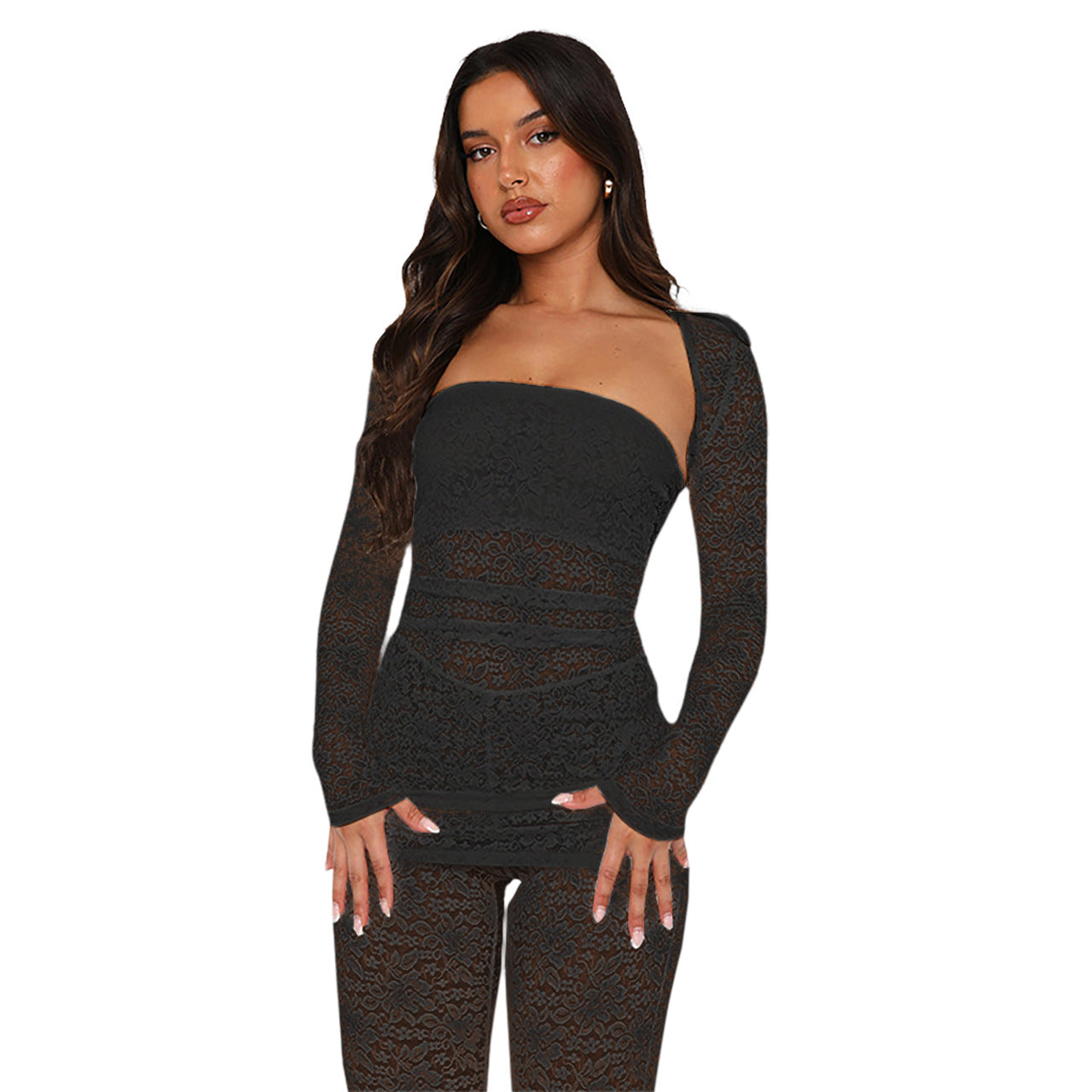 European And American Fashion Lace Tube Top Bootcut Pants Sexy Three-piece Suit