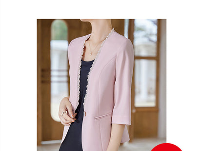 Women's Collarless Professional Casual Three Quarter Sleeve Suit Jacket