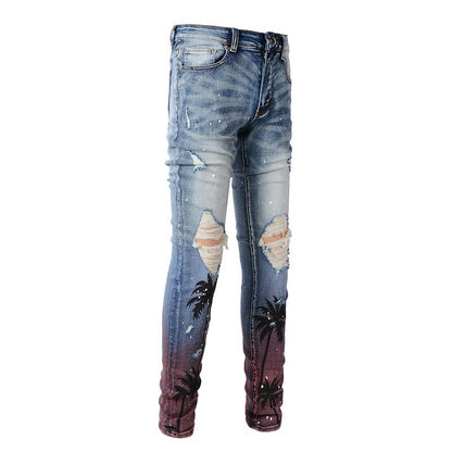 Men's Torn Jeans Sprayed With Paint