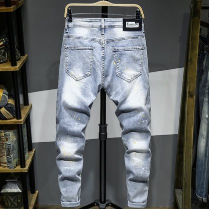 Men's Fashion Stretch Spray Paint Ripped Jeans