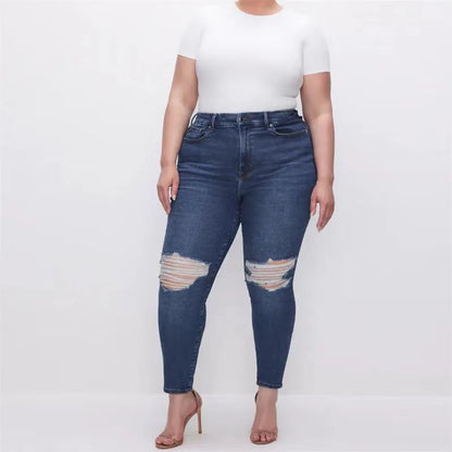 Large Size High Elastic All-matching Denim Slim Jeans