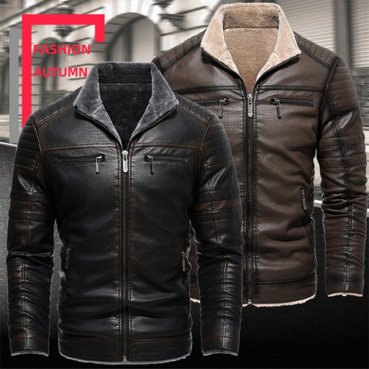 Leather Thickened Artificial Leather Plush Warm Jacket