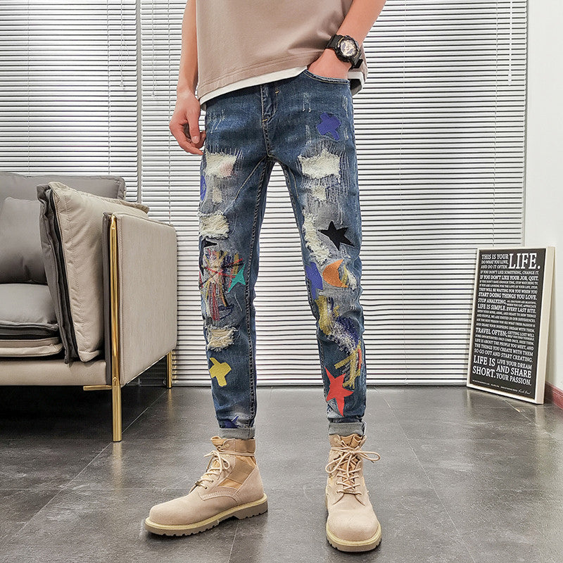 Ldle Embroidery Jeans Male Popular Logo Slim