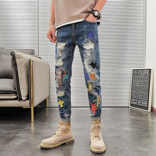 Ldle Embroidery Jeans Male Popular Logo Slim