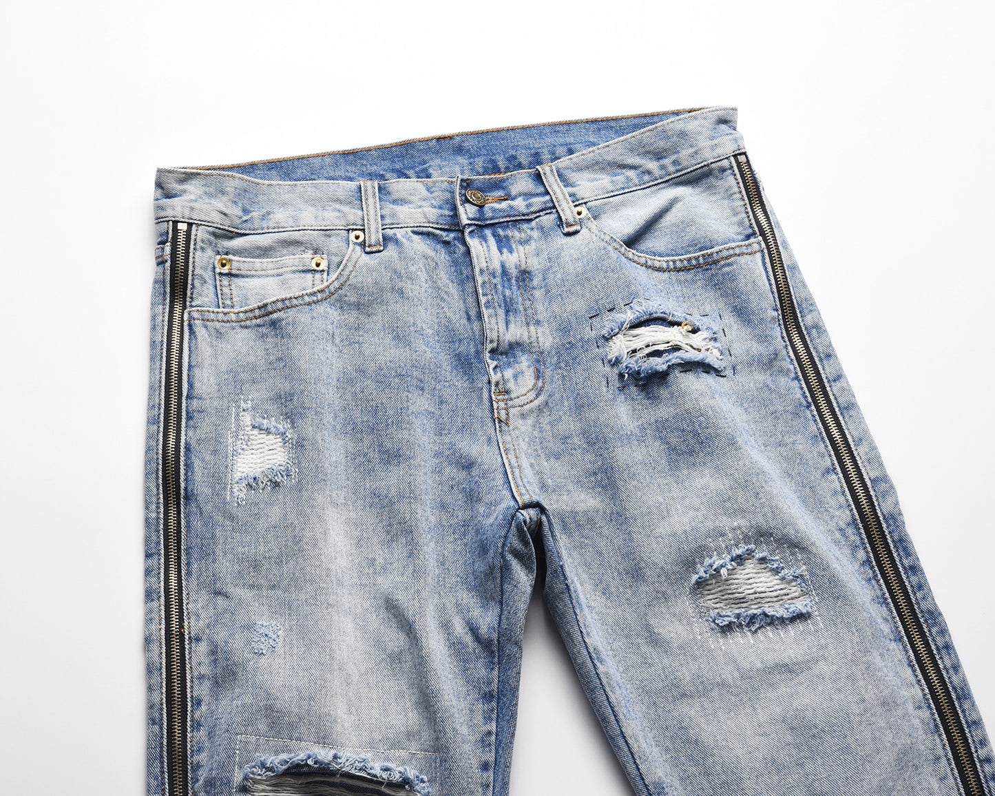 Men's and Women's Side Zipper Jeans with Holes