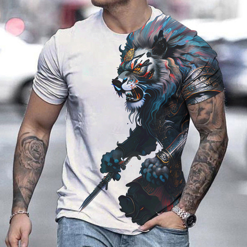 Men's Casual Lion Printing Short-sleeved T-shirt