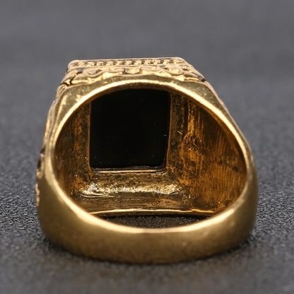 Nepalese Tibetan Black Stone Male Ring Gilded Retro Ethnic Jewelry