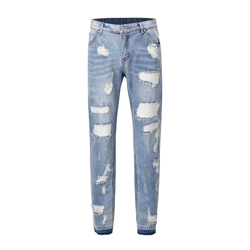 High Street Washed Distressed Slim-fit Ripped Jeans