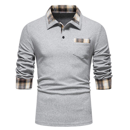 Men's Casual Long Sleeve Check Neck Polo